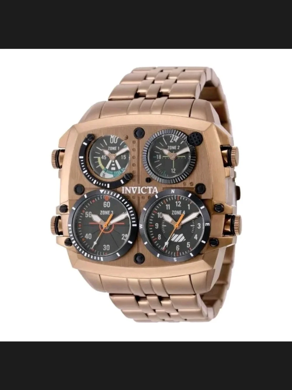 Invicta Aviator Zulu Brown 50mm Multi-Dial Square Men’s Watch W/ Black Subdials